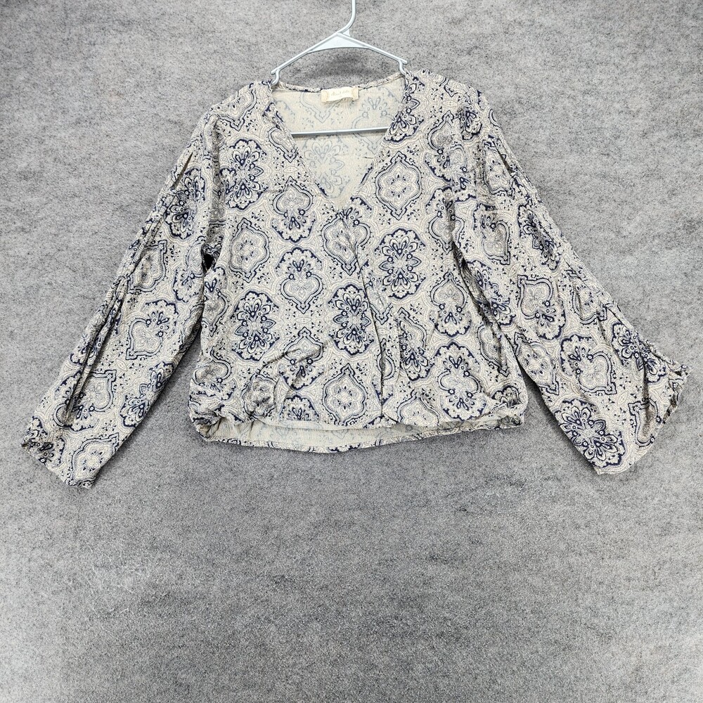 Altard State Shirt Womens Medium V Neck Crop White Blue